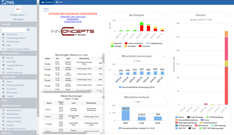 TNG: Integration für Opera Cloud | Innconcepts IT GmbH Screenshot von TNG dem Spa- und Wellnessmanagementsystem